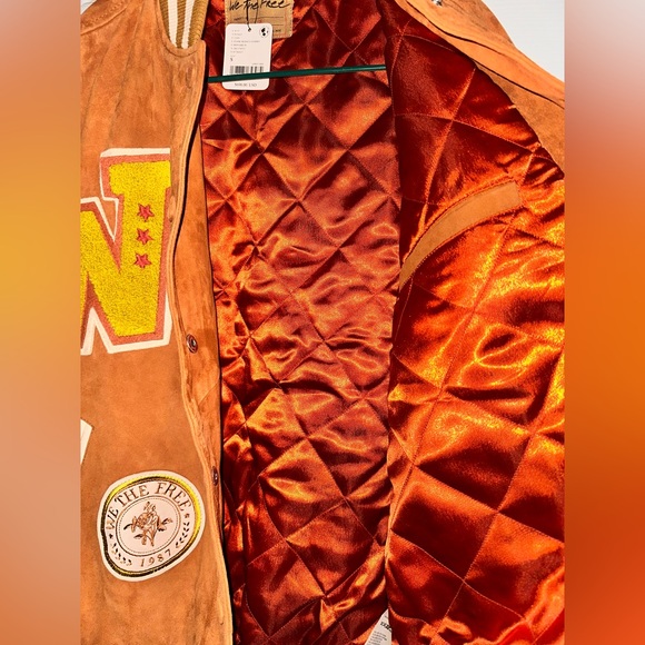 Free People For The Creative Spirit Leather Vintage Style Bomber Jacket - Picture 15 of 16